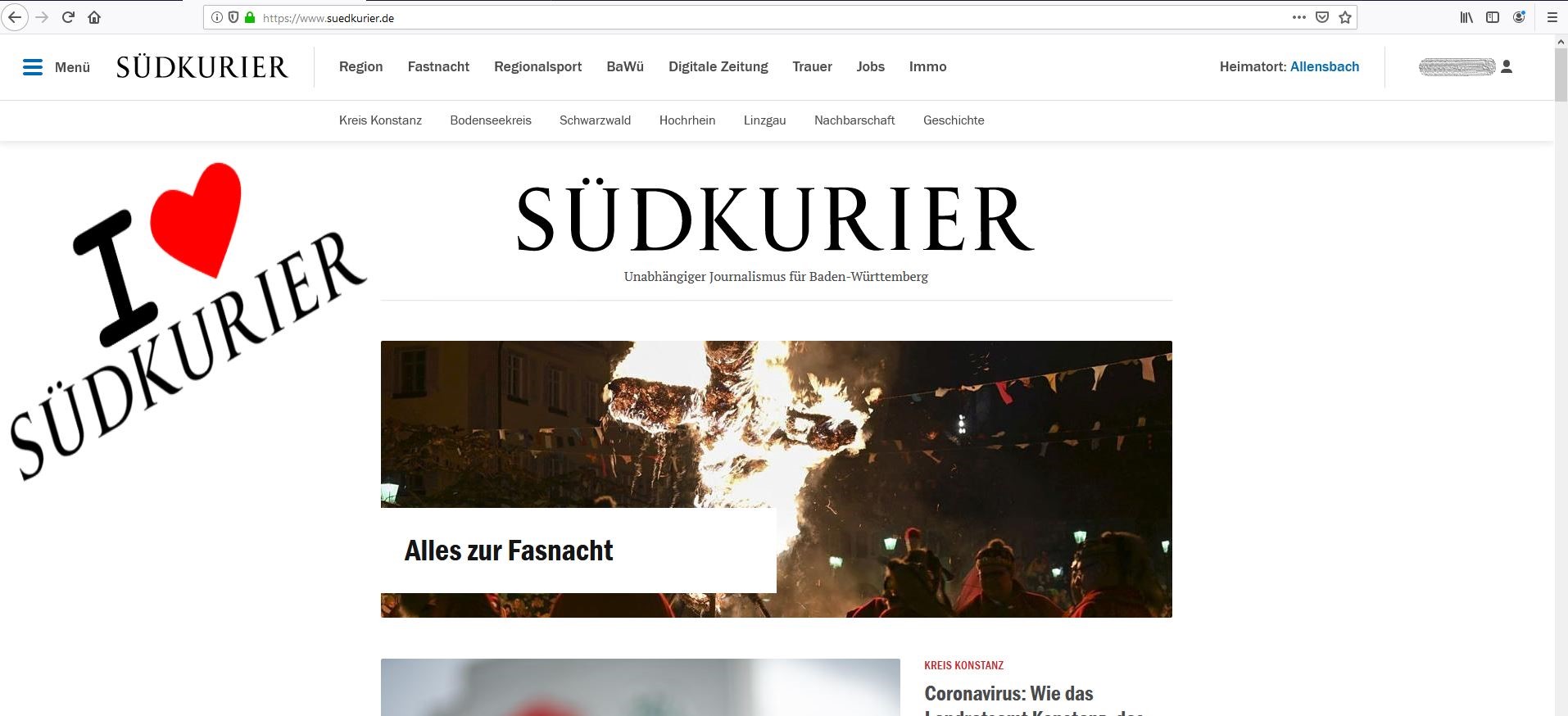 Ergebnis des Add-ons: I love SÜDKURIER auf suedkurier.de